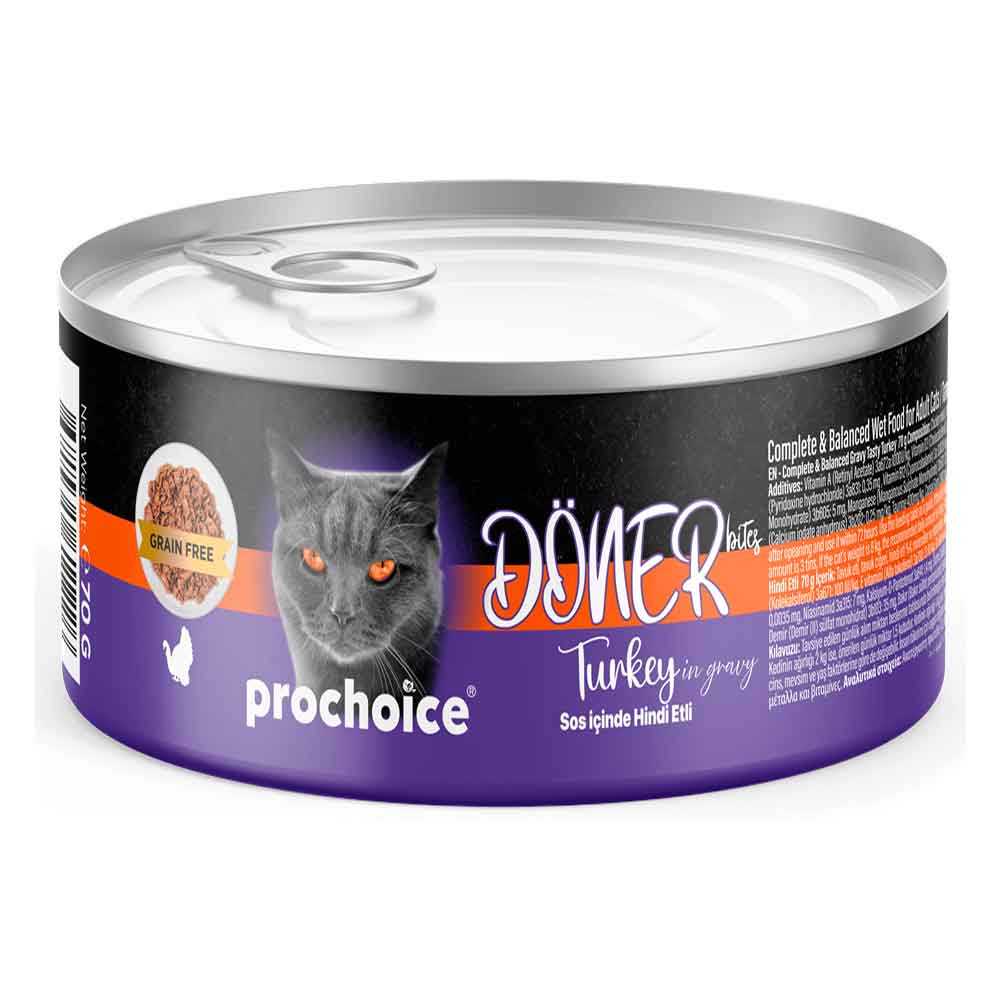 ProChoice Kedi Konservesi Döner Bites Sos İçinde Hindili 70 Gr